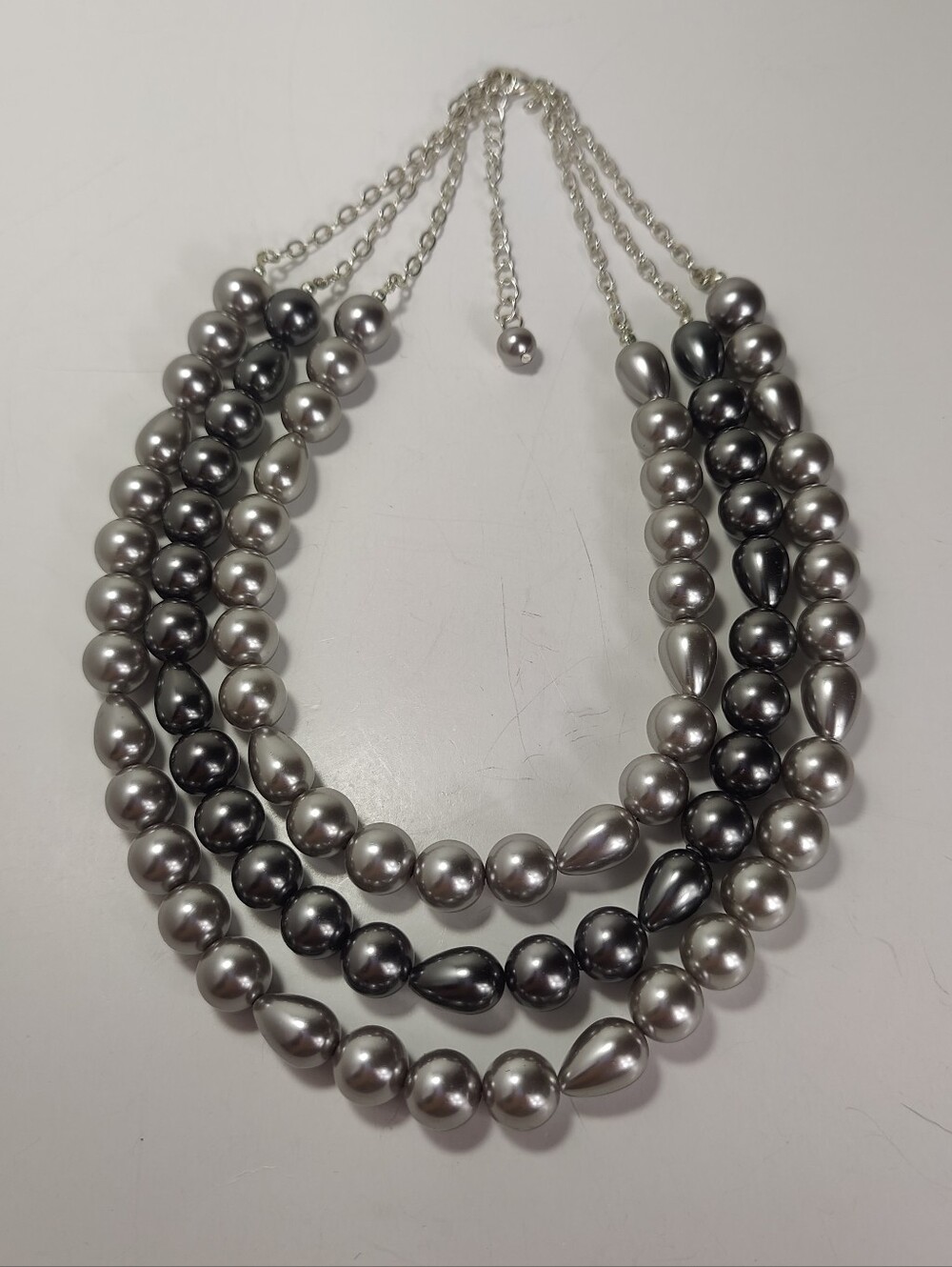 Roman Multi Strand Faux Pearl Statement Necklace Gray Gunmetal - Picture 9 of 9